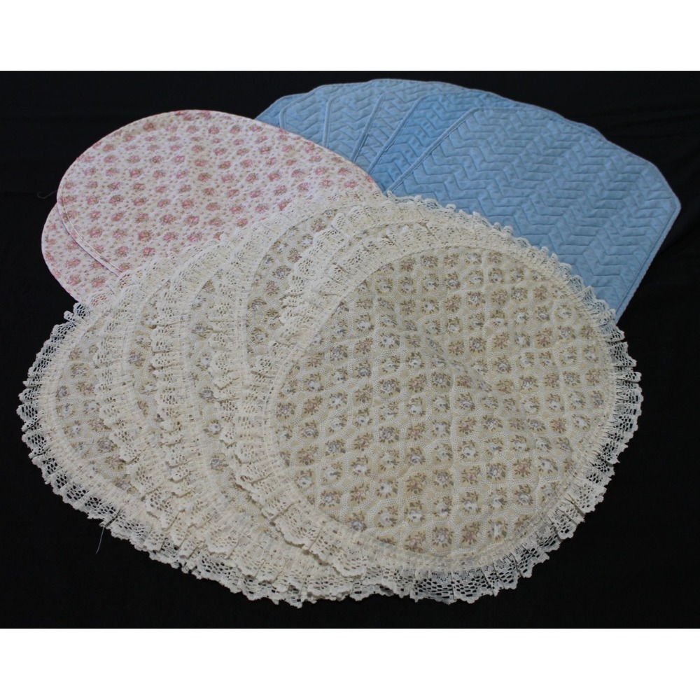 Lot of 14 Vintage Oval Table Placemats Cottage Floral Lace Quilted 1980s 1990s
